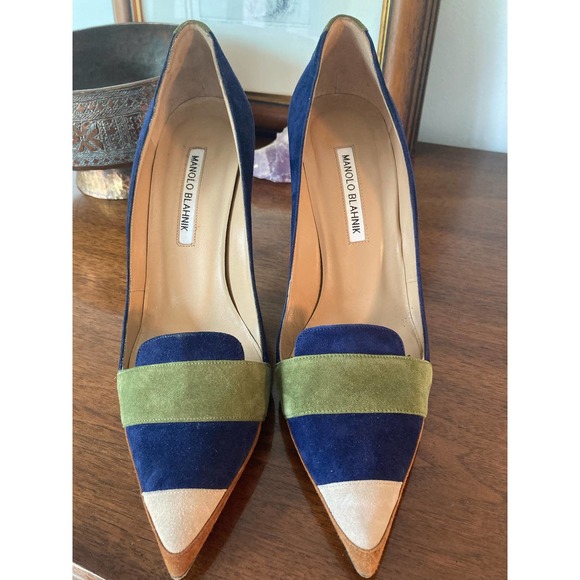 Manolo Blahnik Durut Suede Colorblock Navy 105 - Size 10.5 40.5 40 1/2 - Picture 3 of 7
